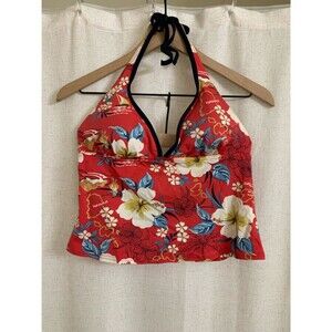 Baltex Classic Y2K Hawaii Tankini Halter Top 14 Floral Red Island Hibiscus Hula